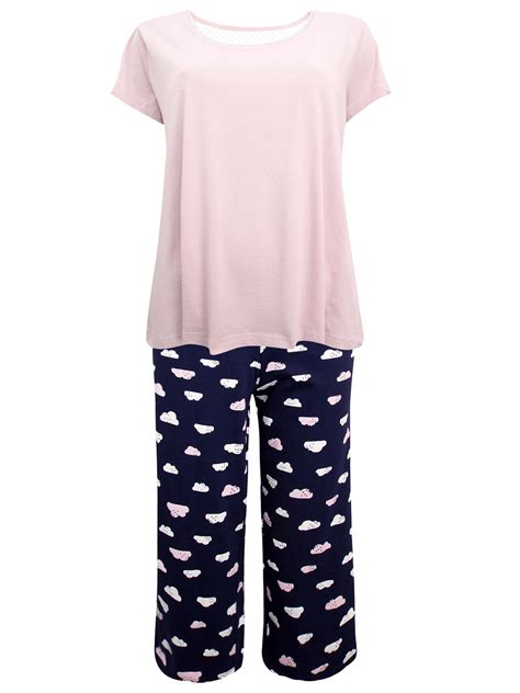 marks  spencer  navy pure cotton cloud print cropped pyjamas size