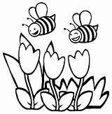 Coloring Bee Pages Flower Bumble Honey Tulips Drawing Spring Clipart Bumblebee Printable Flowers Bees Color Kids Couple Cute Colouring Cartoon sketch template