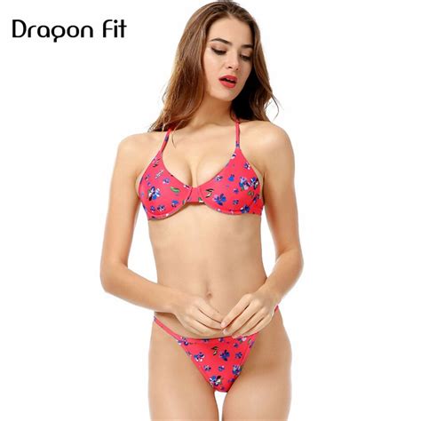 dragon fit floral rose print spaghetti strap  waist push  vintage bikini maillot de bbain