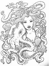 Coloring Afro Octopus Sirens sketch template