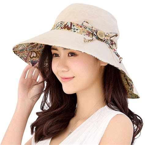womens sun hats summer reversible upf  beach hat foldable wide brim