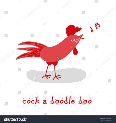 cute hand drawn rooster sings a song cartoon vector illustration inscription cock a doodle