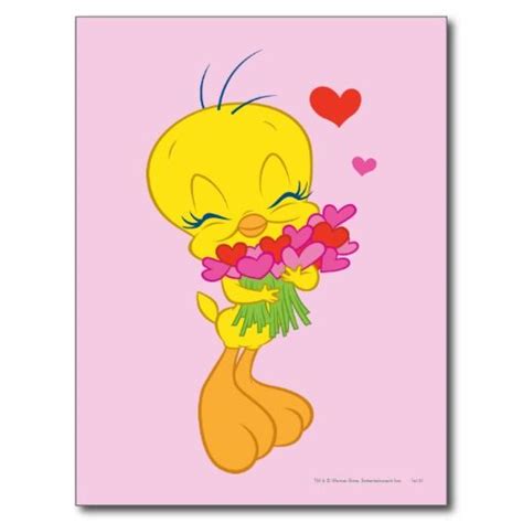 Tweety Hearts Postcard Valentines Day Cartoons