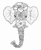 Elephant Flower Flowers Coloring Drawing Pages Tattoo Drawings Choose Board Mandala Printable sketch template