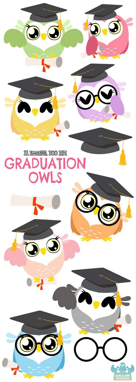 graduation owls clipart instant  vector art etsy