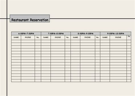 restaurant reservation log templates word excel formats