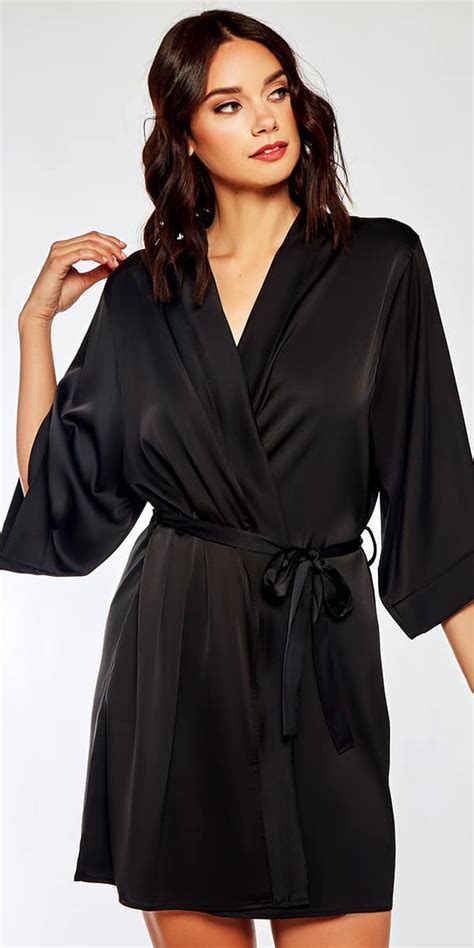 Black Satin Lace Insert Robe Sexy Women S Loungwear