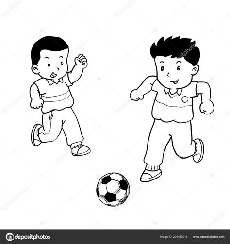 hand drawn boys playing soccer kids playing soccer isolated white stock