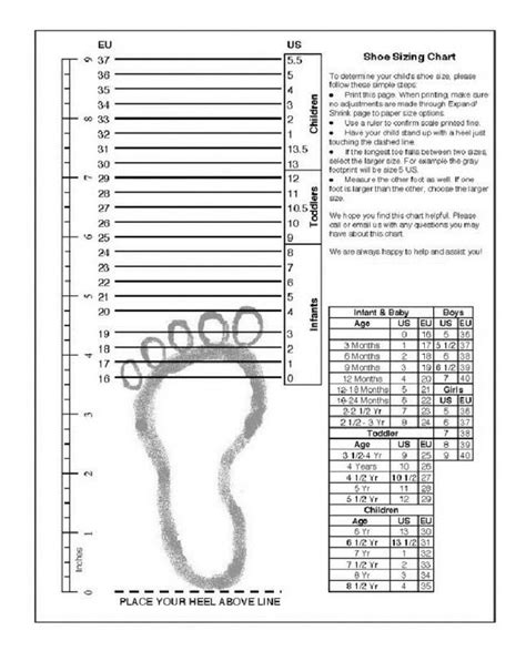 printable shoe size chart baby shoe size chart toddler shoe size