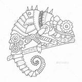 Steampunk Chameleon sketch template