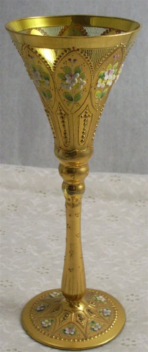 Moser Art Glass Antique Goblet Gold Gilded Beautiful Flute Shape