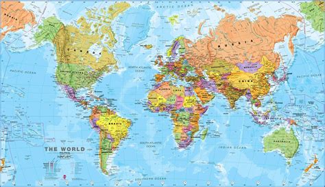 world wall map political poster geographical art  size finish options ebay