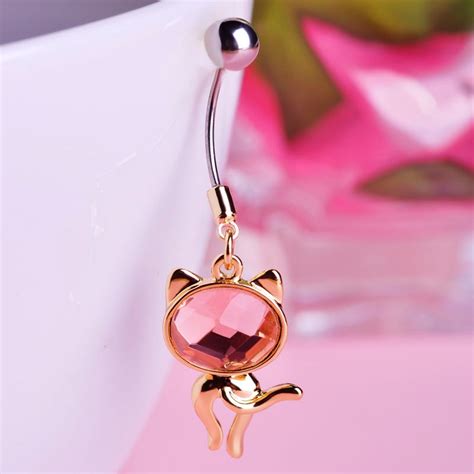 New Fashion Opal Rhinestone Cat Navel Belly Button Rings Sex Body