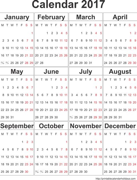 yearly calendar template  portrait format printable calendar
