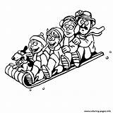 Coloring Pages Winter Sledding Color Playing Sports Printable Fun Toboggan Family Print sketch template