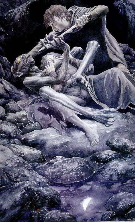 alan lee s lord of the rings artwork gollum attacks sam and frodo