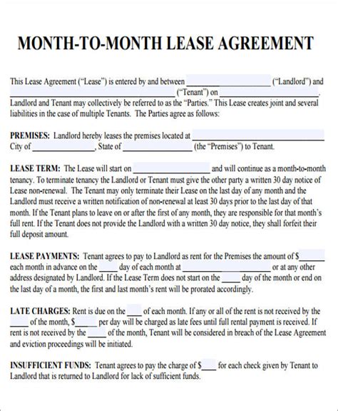 month  month lease agreement template business