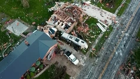 drone video shows trail  destruction left  series  tornadoes  ohio