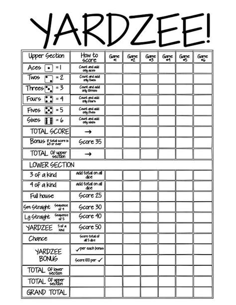 printable yardzee score card file  logo diy yardzee diy yard games