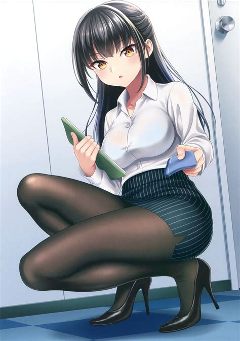 Wallpaper Illustration Long Hair Anime Girls Sitting Pantyhose