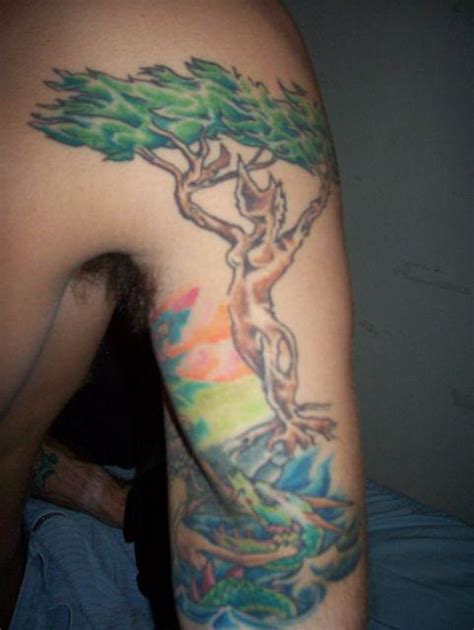 Colorful Arm Tattoo With Female Tree Stem Tattooimages Biz