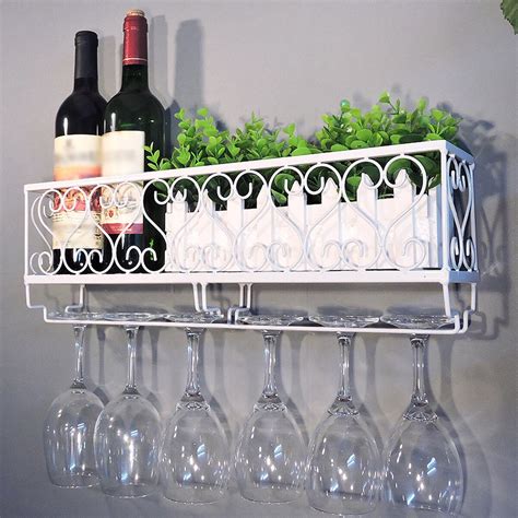1x White Black Wine Rack Glass Holder Bar Shelf Wall Mounted Bottle
