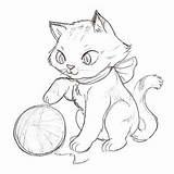 Yarn Ball Cat Drawing Coloring Pages Kitten Cartoon Tattoo Color Chasing Animal Cats Printable Cute Cartoons Adult Tattoos Getdrawings sketch template