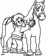 Coloring Pages Kids Horse Brushing Girl Little Her Brush Disney sketch template