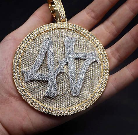 large size iced  number  diamond  pendant necklace  gold plated mens bling hiphop