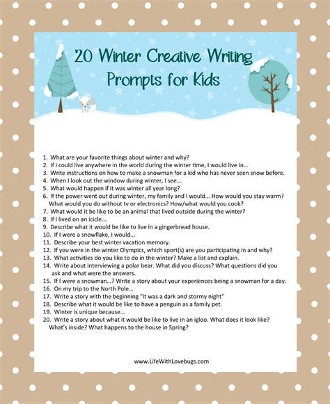 winter writing prompts  kids life  lovebugs