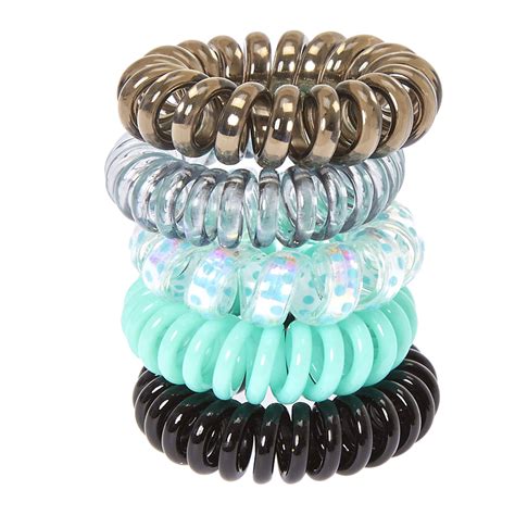 mint metallic coiled hair ties claires