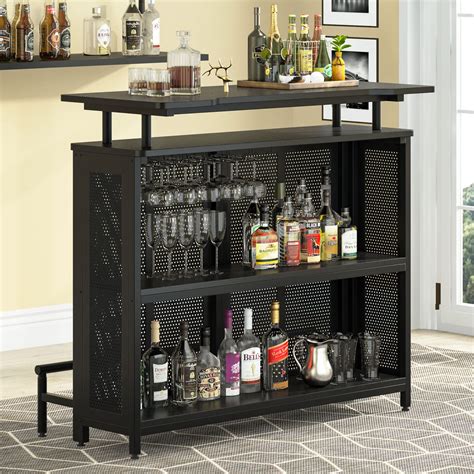 tribesigns home bar unit tier liquor bar table  stemware racks