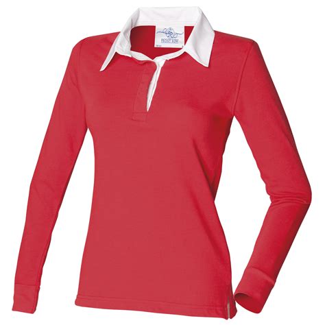front row womensladies long sleeve plain sports rugby polo shirt