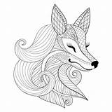 Fox Coloring Pages Doodle Face Fennec Wild Drawn Adult Adults Zentangle Monochrome Hand Style Vector Foxes Animal Getcolorings Getdrawings Illustration sketch template