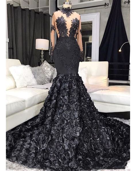 Elegant Black Girls Black Mermaid Prom Dresses 2020 Beaded Sexy Long