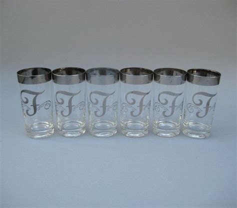 vintage silver rim monogram glasses f initial set 6