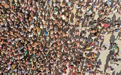 aerial crowd  people view  drone stock photo image  body throng