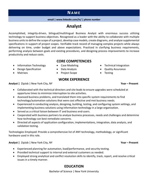 analyst resume  guide zipjob
