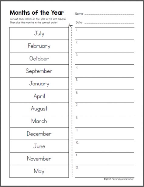 months   year worksheets mamas learning corner