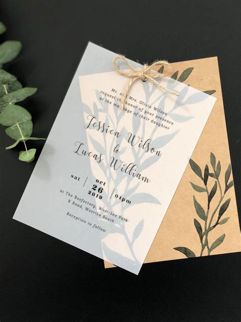 vellum paper wedding invitations  kraft paper  etsy