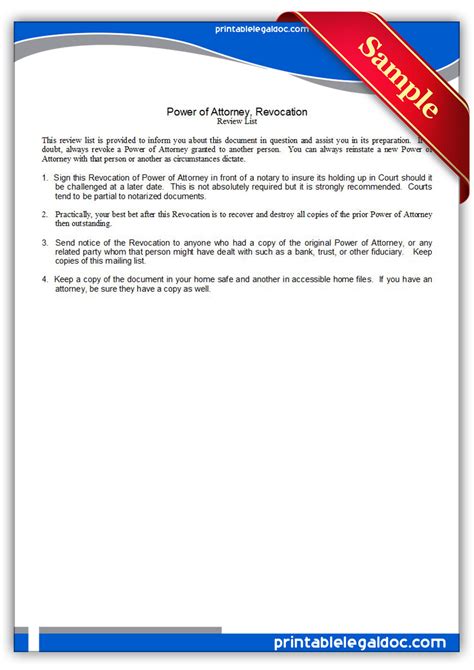 printable power  attorney revocation form generic