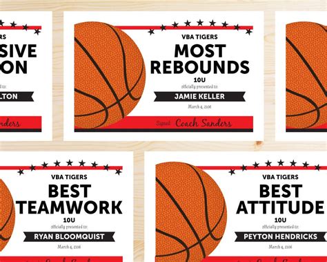 editable basketball award certificates instant