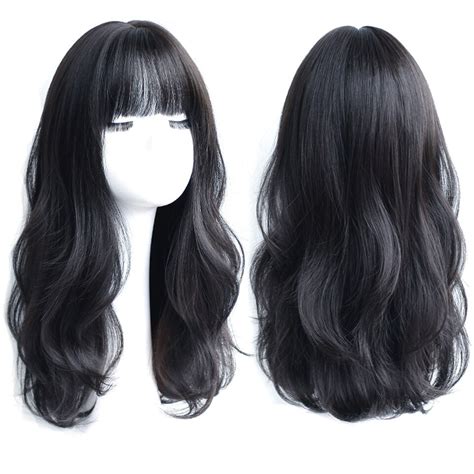 long curly synthetic wig  center bangs dark brown natural curly
