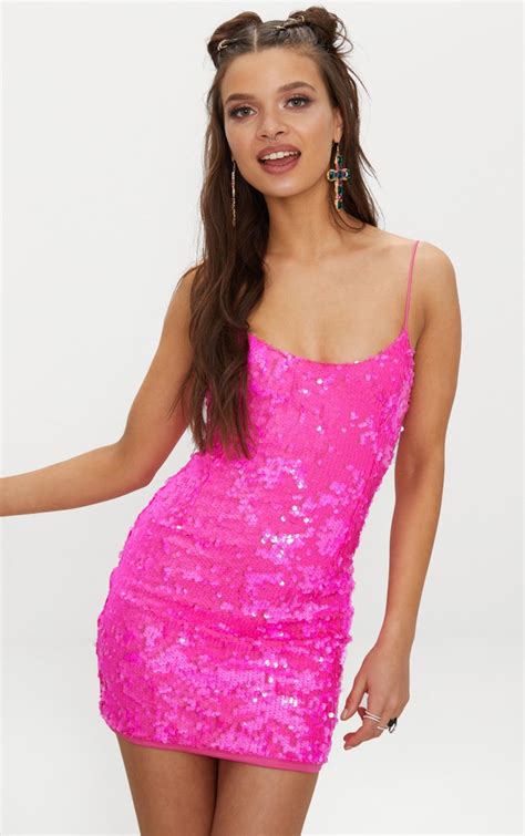 pink strappy sequin bodycon dress prettylittlething ca