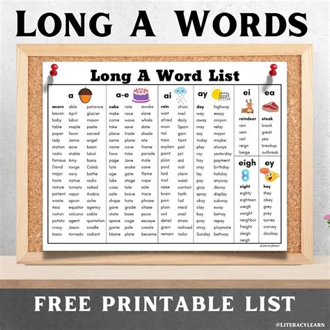 long  words  printable list literacy learn