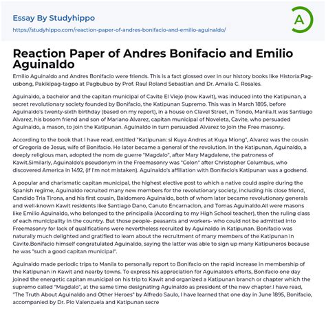 reaction paper  andres bonifacio  emilio aguinaldo essay