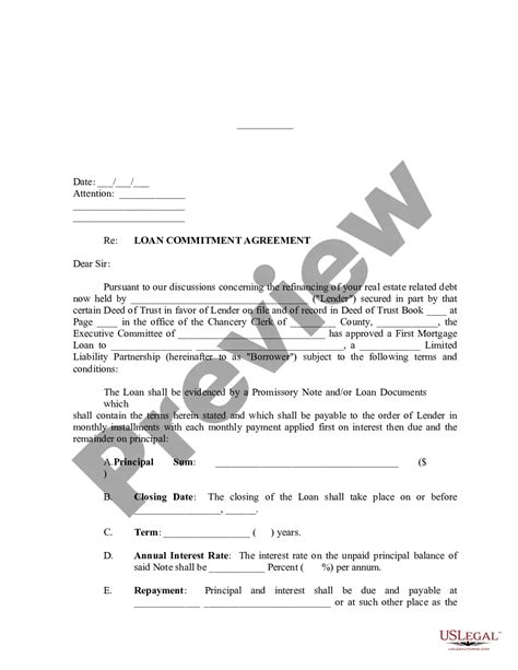 loan commitment agreement letter loan commitment letter  legal forms
