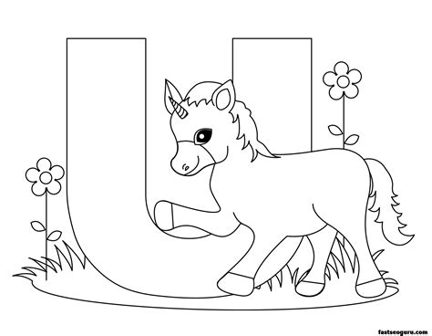 printable animal alphabet worksheets letter    unicorn