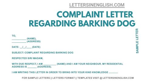 complaint letter  dog barking sample  complaint letter