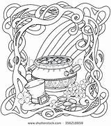 Pot Rainbow Coloring Gold Celtic Pages Pots Pans Vector Leprechaun Hat Shutterstock Stock Getcolorings Soup sketch template